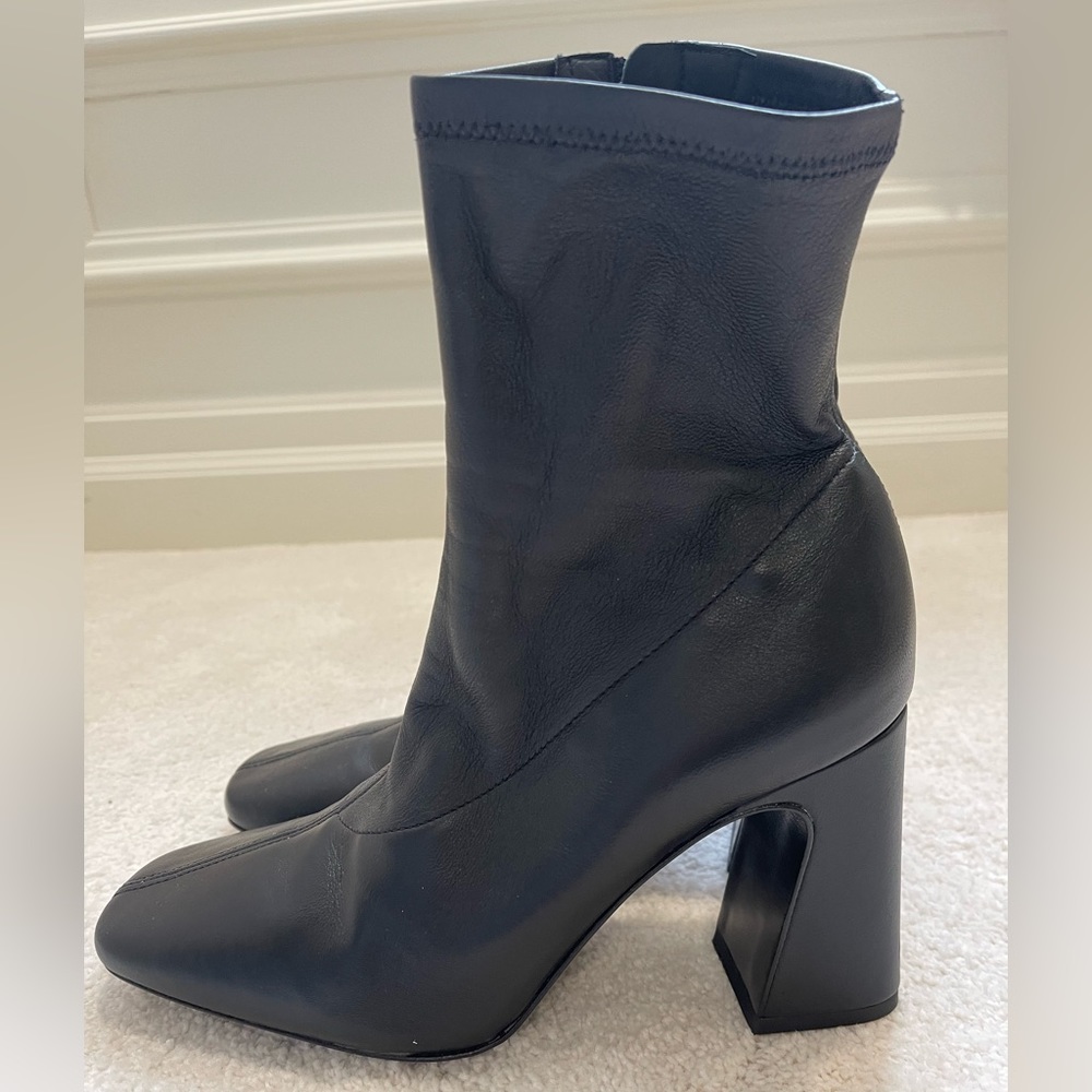 Reformation Black Leather Block Heel Ankle Boots